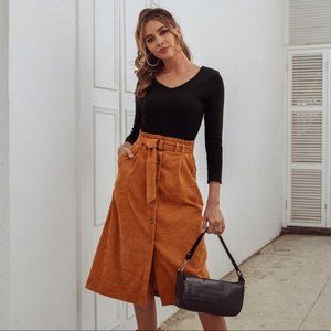 Corduroy Button Down Skirt